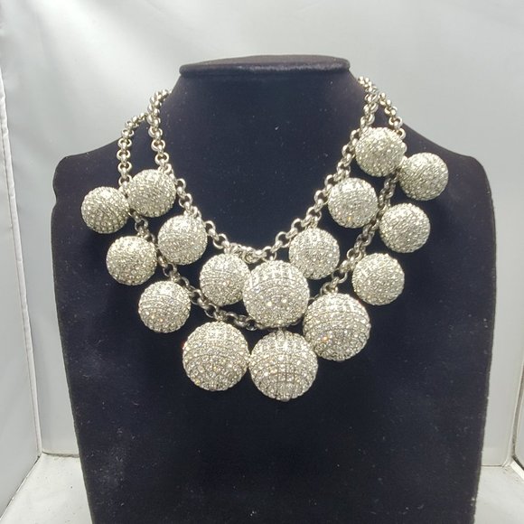 Neiman Marcus silver disco ball with rhinestones layered necklace - Picture 1 of 9